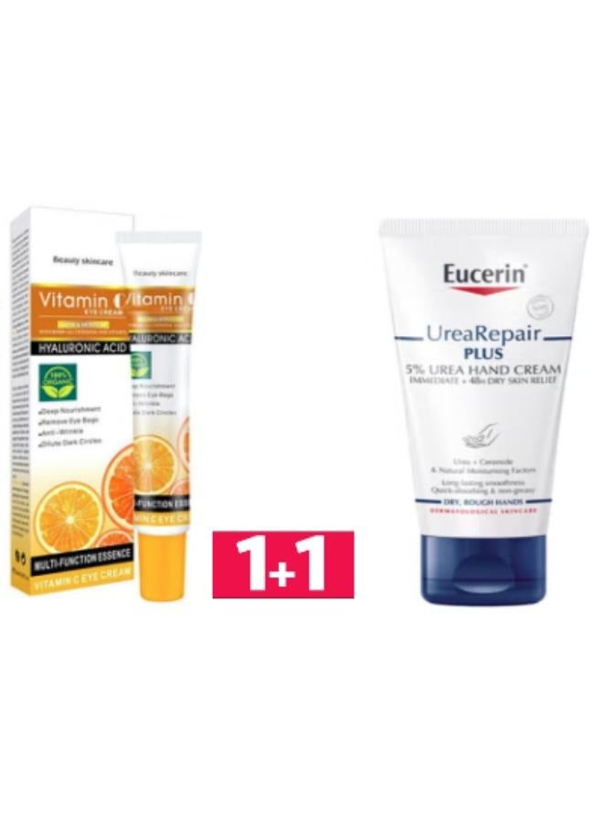 Disaar Beauty Eye Whitening Cream Anti Wrinkle Ageing Vitamin С Organic Multicolour 25ml+Urearepair Plus 5% Urea Hand Cream With Ceramides Dry And Rough Skin 75ml  - Image 1