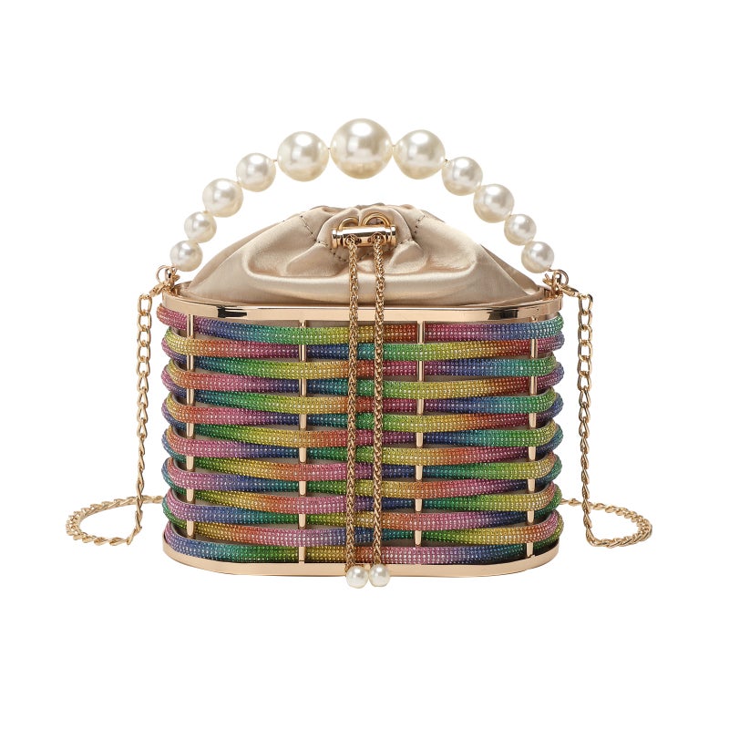 Women'S Evening Bag Shiny Diamond-Embedded Rhinestone Vegetable Basket Clutch Banquet Chain Crossbody Bucket Bag - Image 2