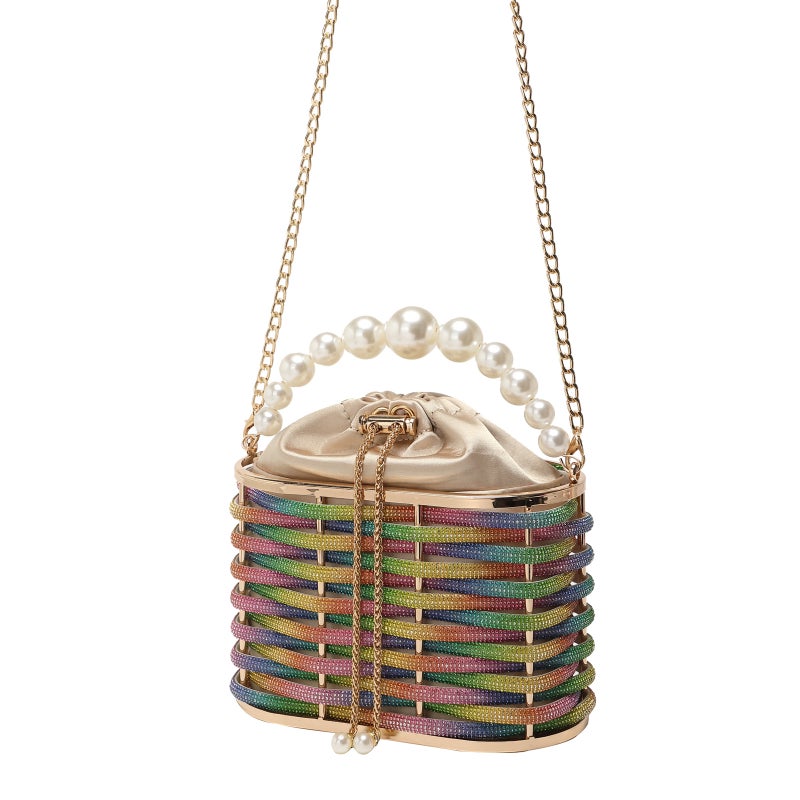 Women'S Evening Bag Shiny Diamond-Embedded Rhinestone Vegetable Basket Clutch Banquet Chain Crossbody Bucket Bag - Image 3