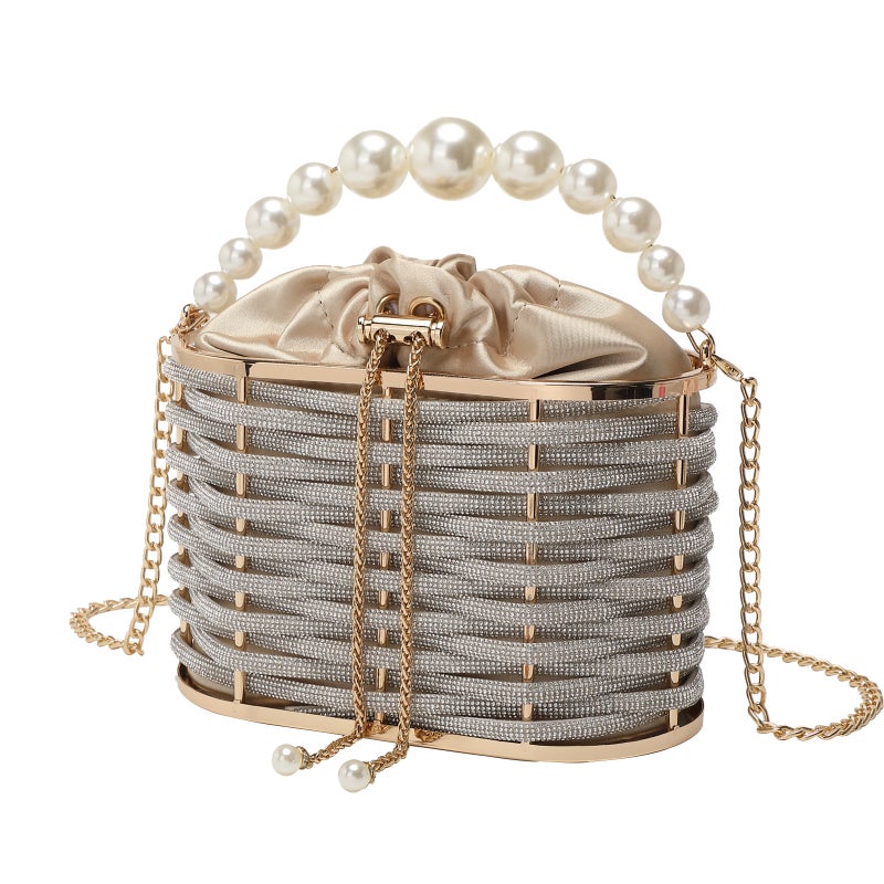 Women'S Evening Bag Shiny Diamond-Embedded Rhinestone Vegetable Basket Clutch Banquet Chain Crossbody Bucket Bag - Image 1