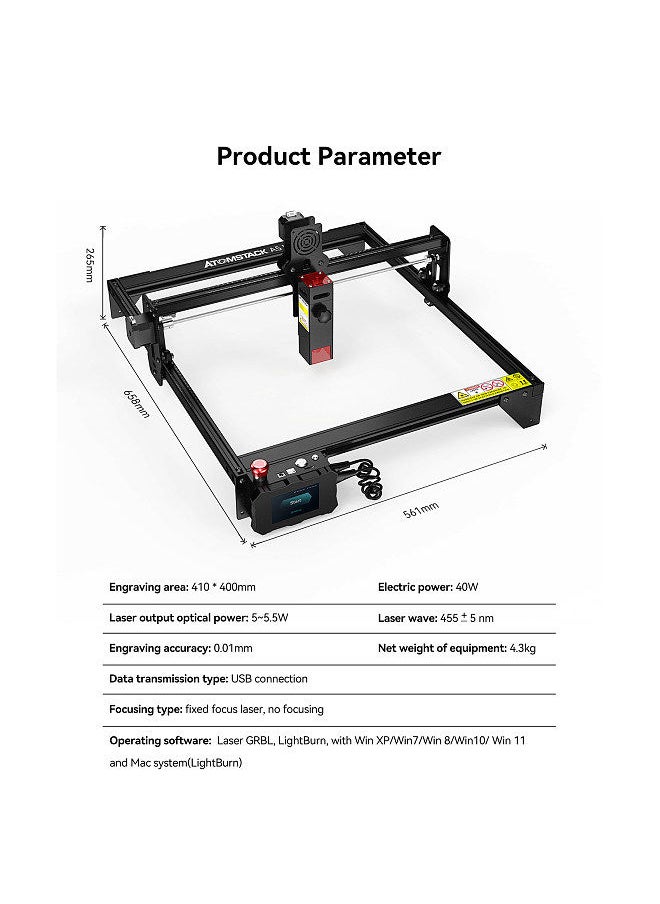 ATOMSTACK - A5 M50 PRO Desktop DIY CNC Laser Engraving Cutting Machine with 410x400mm Engraving Area Fixed-Focus Ultra-Fine Laser with Eye Protection - Image 1