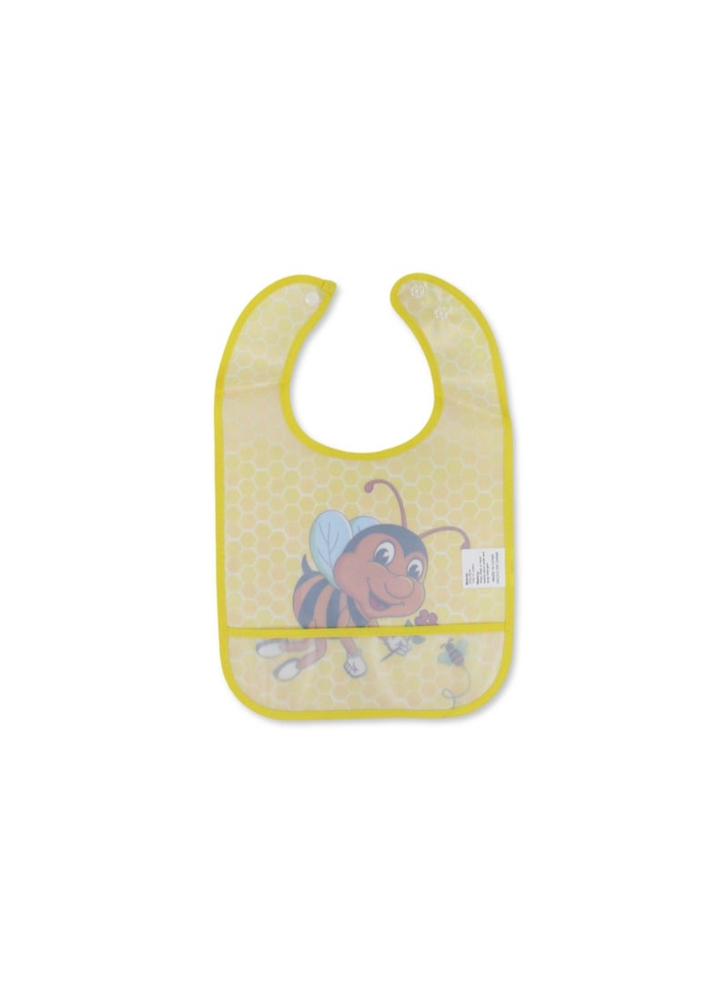 La Frutta PVC Baby Bib with Pocket – Yellow with Bee Print - Image 2