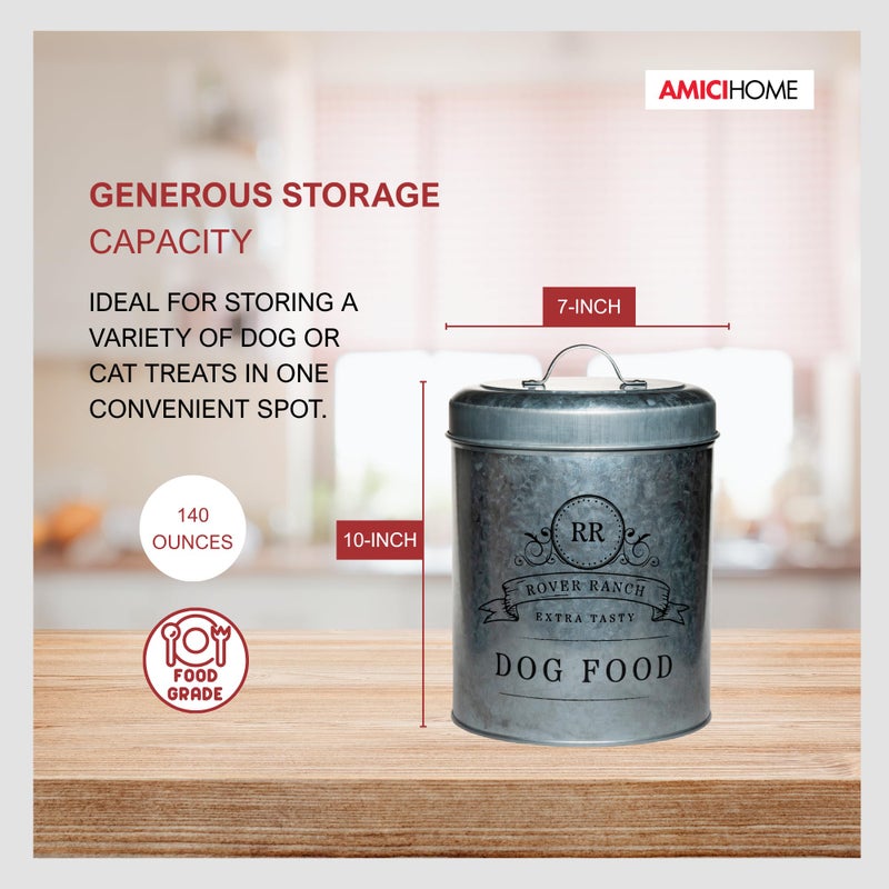 Amici Home Amici Pet Rover Ranch 140oz Metal Dog Food Canister with Handle Lid & Silicone Seal - Large Pet Food Storage Container with Airtight Closure - Durable Pantry Organization Accessory for Dry Kibble - Image 4