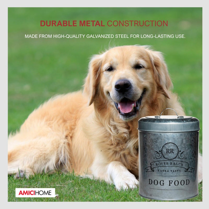 Amici Home Amici Pet Rover Ranch 140oz Metal Dog Food Canister with Handle Lid & Silicone Seal - Large Pet Food Storage Container with Airtight Closure - Durable Pantry Organization Accessory for Dry Kibble - Image 3