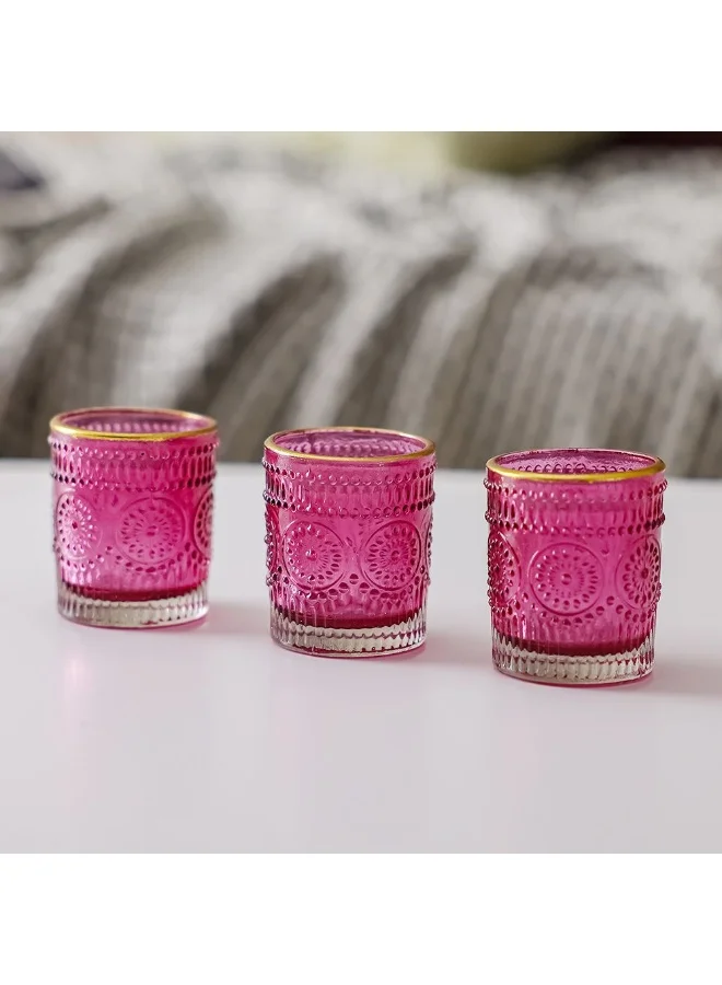 DANUBE HOME Danube Home Treo Embossed Candle Holder - Elegant Pink Glass Finish (5.6X6.4Cm) Unique Home Decor Accessory For Warm Ambience Perfect For Living Room, Bedroom, Dining Room