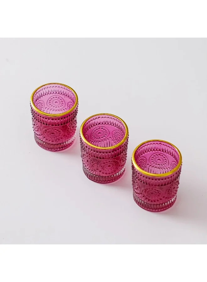 DANUBE HOME Danube Home Treo Embossed Candle Holder - Elegant Pink Glass Finish (5.6X6.4Cm) Unique Home Decor Accessory For Warm Ambience Perfect For Living Room, Bedroom, Dining Room