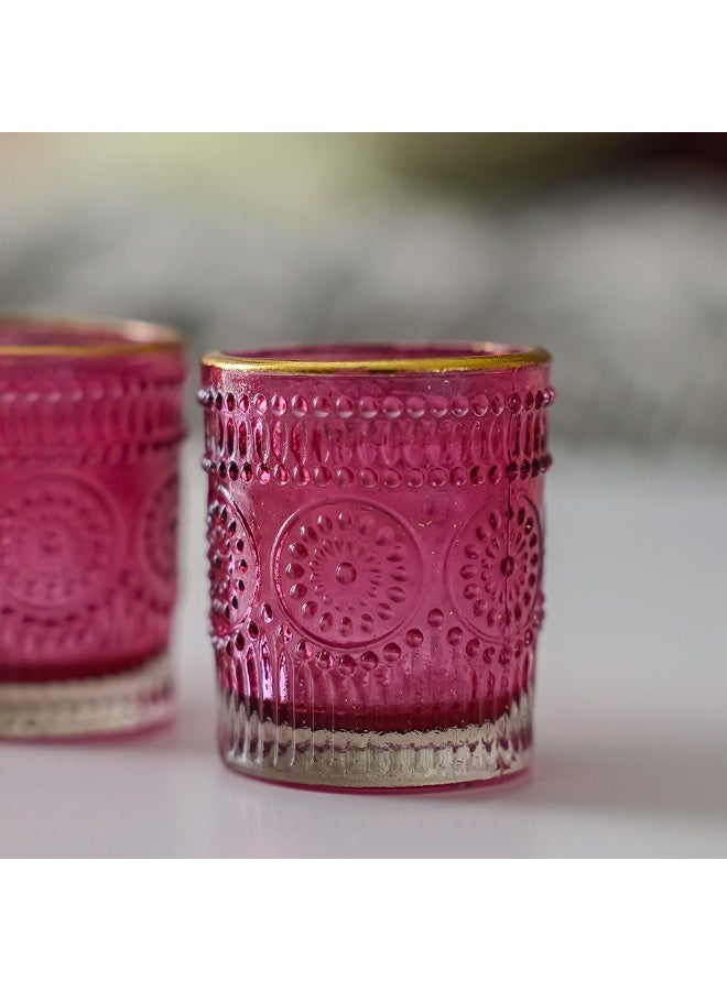 Danube Home Treo Embossed Candle Holder - Elegant Pink Glass Finish (5.6X6.4Cm) Unique Home Decor Accessory For Warm Ambience Perfect For Living Room, Bedroom, Dining Room - Image 3
