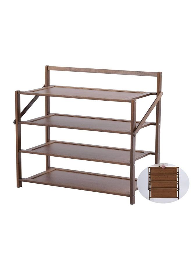LINGWEI 1 Piece Folding Bamboo Shoe Rack Brown 4 Layer  - Image 1