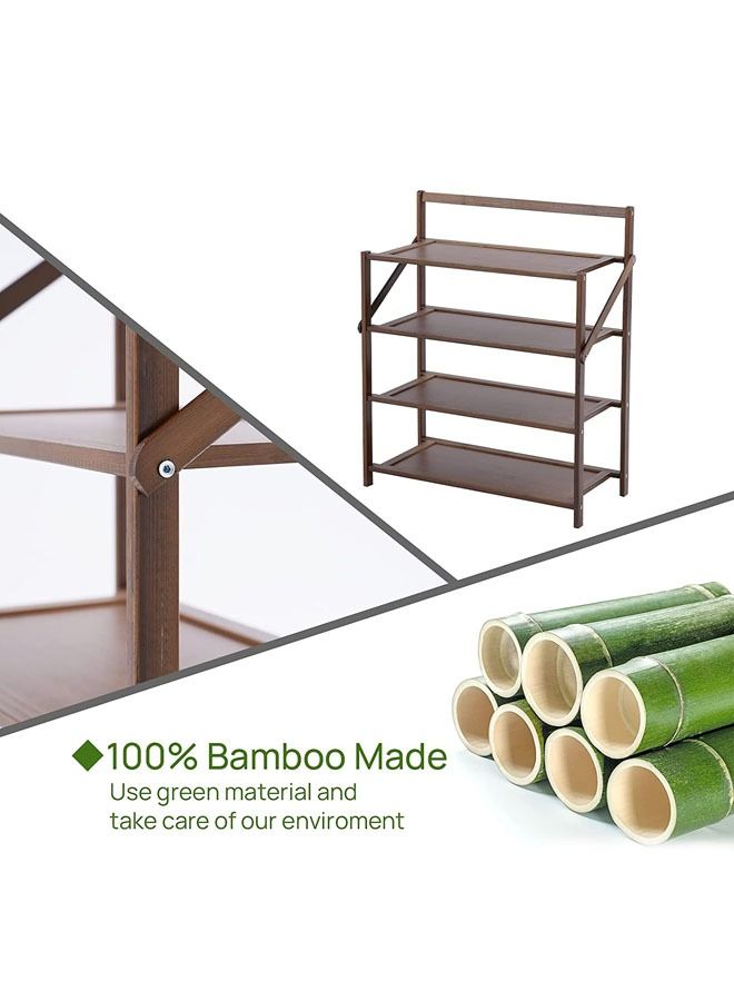 LINGWEI 1 Piece Folding Bamboo Shoe Rack Brown 4 Layer  - Image 3