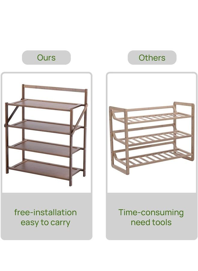 LINGWEI 1 Piece Folding Bamboo Shoe Rack Brown 4 Layer  - Image 2
