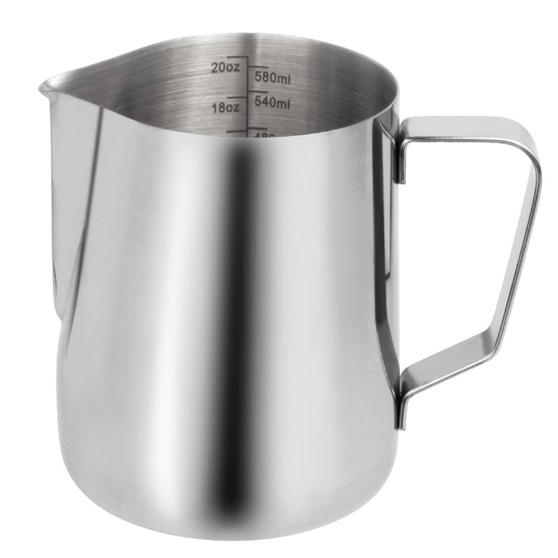 Milk Frothing Pitcher 20oz Espresso Cappuccino Steaming Pitcher Stainless Steel Coffee Pitcher Latte Art Barista Milk Pitcher Measurement Scale Coffee Jug Cup 600ml