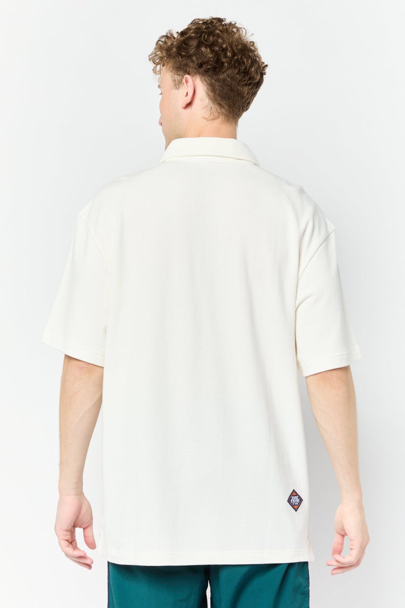 Men Loose Fit Short Sleeve Outdoor Polo Shirt, Ivory