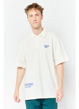 Reebok Men Loose Fit Short Sleeve Outdoor Polo Shirt, Ivory  - Image 1