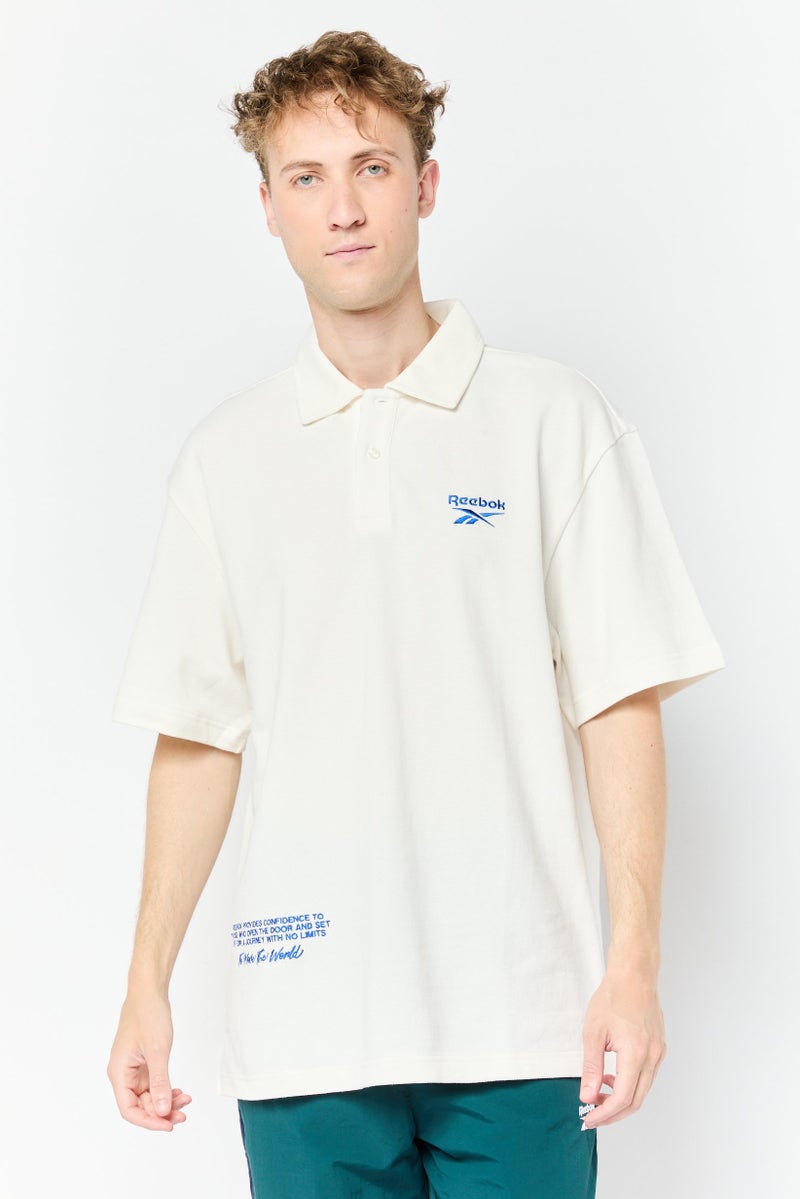 Men Loose Fit Short Sleeve Outdoor Polo Shirt, Ivory
