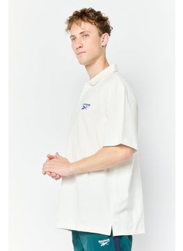 Reebok Men Loose Fit Short Sleeve Outdoor Polo Shirt, Ivory  - Image 3