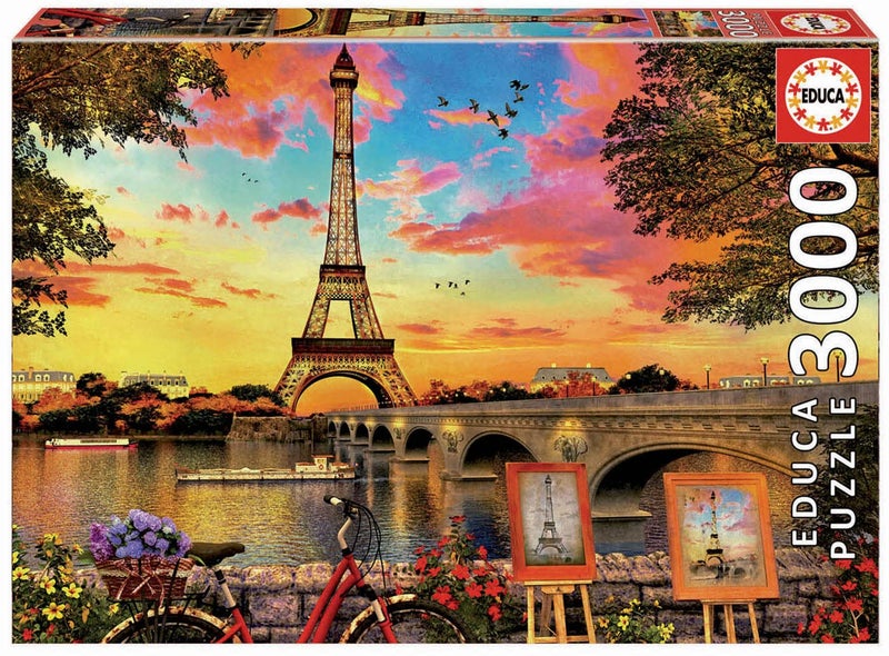 Educa - Sunset in Paris - 3000 Piece Jigsaw Puzzle - Puzzle Glue Included - Completed Image Measures 47.25" x 33.5" - Ages 14+ (17675) - Image 1
