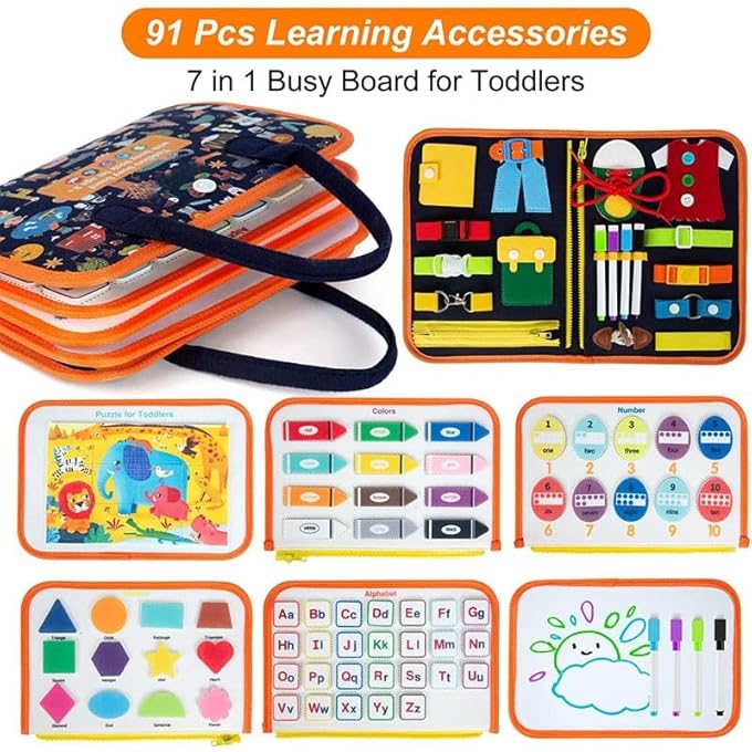 BUSY BOARD TODDLERS SENSORY ACTIVITY, MONTESSORI TOYS 3+ YEAR OLD BOY AIRPLANE TRAVEL ESSENTIALS KIDS ROAD TRIP GAMES QUIET BOOK 3 4 5 YR BIRTHDAY GIFTS LEARNING TOY BABY EDUCATIONAL - Image 3
