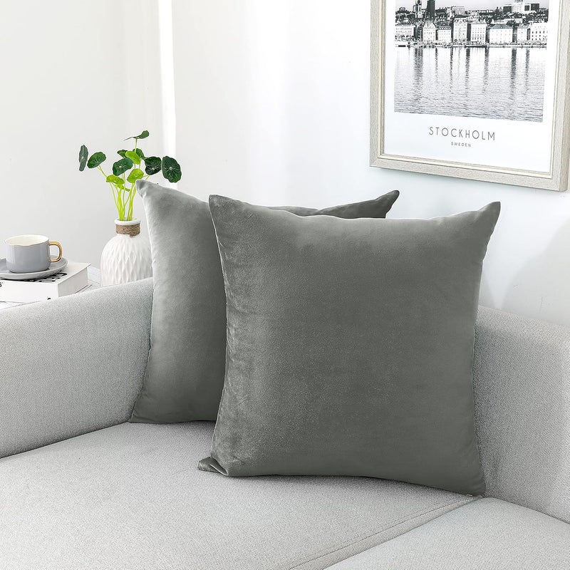 NiNi ALL Decorative Throw Pillow Covers Pack of 2, Velvet Throw Pillow Cases for Couch Pillows Cover Bedroom Living Room Outdoor , Pillow Covers 24x24 Inch Grey - Image 1