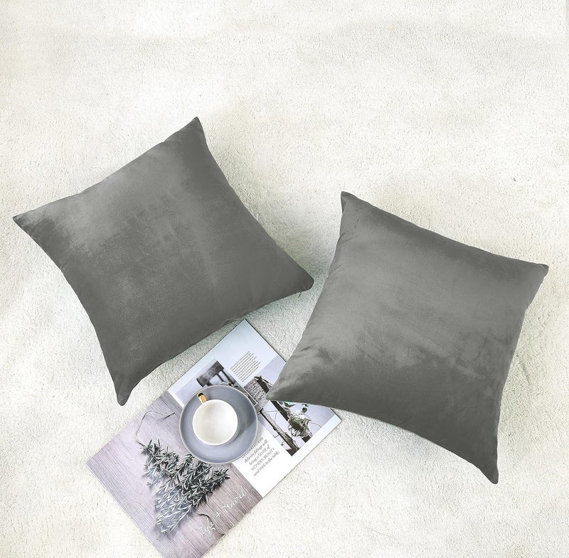 NiNi ALL Decorative Throw Pillow Covers Pack of 2, Velvet Throw Pillow Cases for Couch Pillows Cover Bedroom Living Room Outdoor , Pillow Covers 24x24 Inch Grey - Image 2