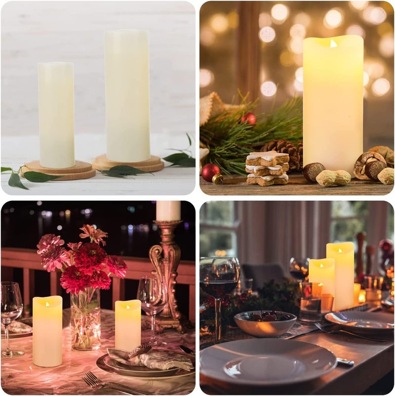 Hanzim Flameless Flickering Battery Operated Candles D2.2''*H4 5" 6" 7" 8" 9" Set of 9 Ivory Real Wax Pillar LED Candles with 10-Key Remote and Cycling 24 Hours Timer (Ivory) - Image 3