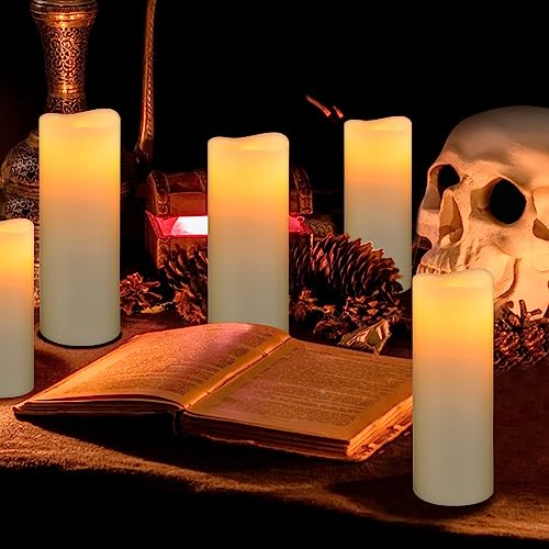 Hanzim Flameless Flickering Battery Operated Candles D2.2''*H4 5" 6" 7" 8" 9" Set of 9 Ivory Real Wax Pillar LED Candles with 10-Key Remote and Cycling 24 Hours Timer (Ivory) - Image 2