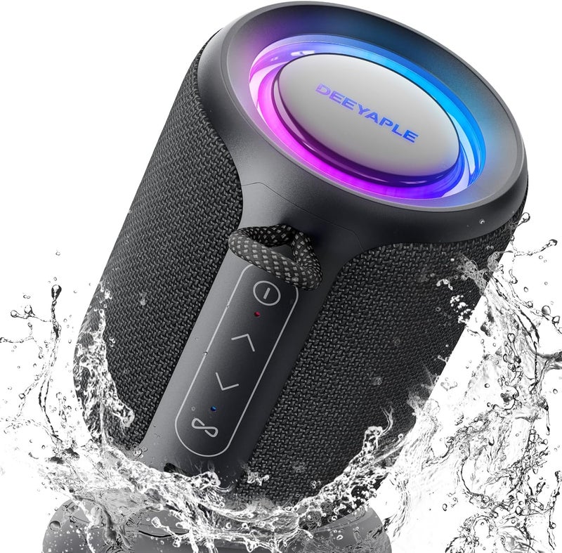 Deeyaple Bluetooth Speaker Wireless,IP67 Waterproof & Dustproof Portable Speaker with Lights,15W Loud Stereo Sound, 2500mAh Battery All Day Playtime, TWS Pairing, BT5.3, Home/Party/Outdoor/Beach (Black) - Image 1