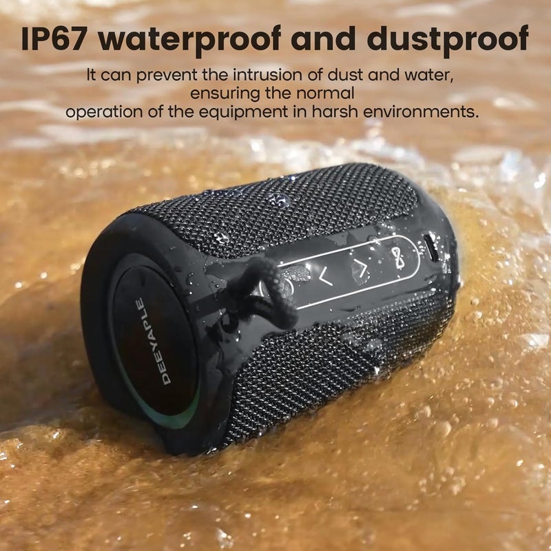 Deeyaple Bluetooth Speaker Wireless,IP67 Waterproof & Dustproof Portable Speaker with Lights,15W Loud Stereo Sound, 2500mAh Battery All Day Playtime, TWS Pairing, BT5.3, Home/Party/Outdoor/Beach (Black) - Image 5