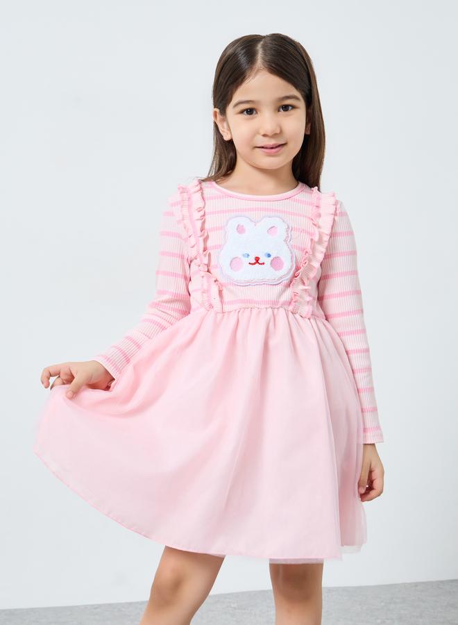 Take Two Girls Pink Bear Applique A-Line Dress - Image 2