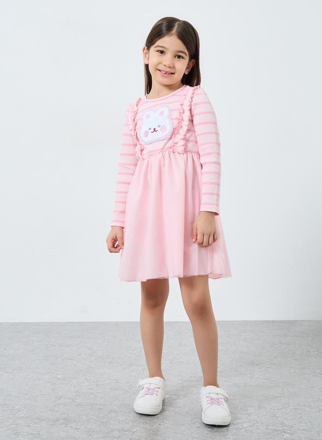 Take Two Girls Pink Bear Applique A-Line Dress - Image 1