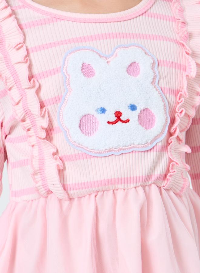 Take Two Girls Pink Bear Applique A-Line Dress - Image 3