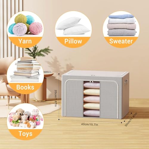 LeArex Clothes Storage Bins with Metal Frame Foldable Storage Box Clothes Organizers Storage Containers for Clothes Sheets Blankets Books Toys Gifts and Holiday Decorations (24Lx3 Pack) - Image 2
