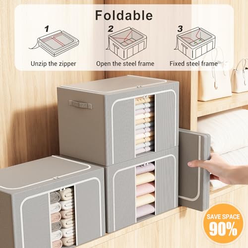 LeArex Clothes Storage Bins with Metal Frame Foldable Storage Box Clothes Organizers Storage Containers for Clothes Sheets Blankets Books Toys Gifts and Holiday Decorations (24Lx3 Pack) - Image 4