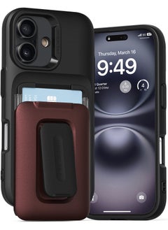 VRS Design D-Wallet Orb iPhone 16 Case Cover Wallet [3 Card] Credit Holder Slot [Semi Automatic] Built-in [Kickstand] - Metallic Red  - Image 1
