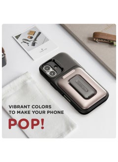 VRS Design D-Wallet Orb iPhone 16 Case Cover Wallet [3 Card] Credit Holder Slot [Semi Automatic] Built-in [Kickstand] - Metallic Red  - Image 5