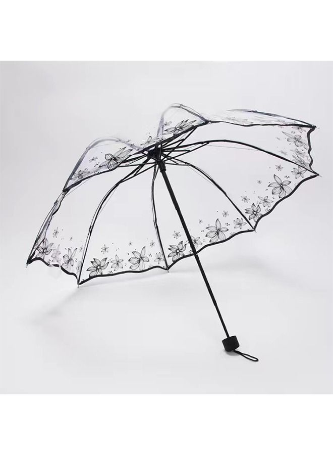 Ocean Romantic Sakura Foldabe Transparent Umbrella For Ladies And Girls  - Image 3