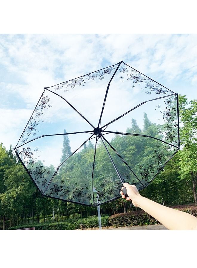 Ocean Romantic Sakura Foldabe Transparent Umbrella For Ladies And Girls  - Image 4