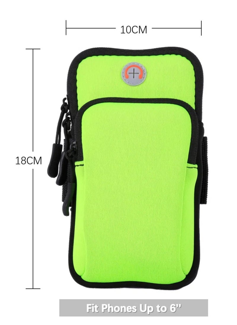 Whale's Bestie Waterproof Running Phone Holder, Arm Pack for Outdoor Sports Cycling Swimming Compatible with 6 Inch Phones Dual Pocket Design with Headphone Hole (Green)  - Image 2