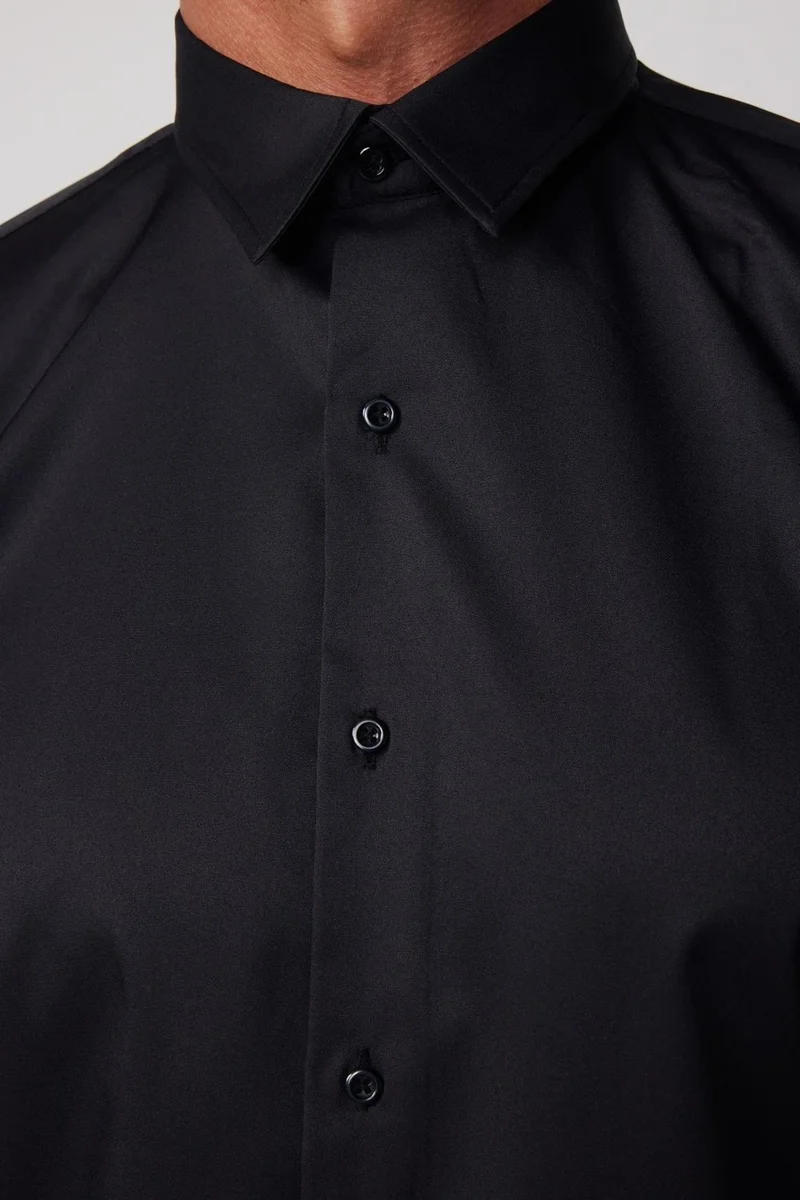 Tudors Slim Fit Lycra Plain Stretch Black Men's Shirt