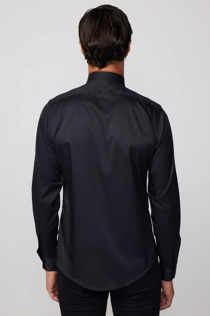 Tudors Slim Fit Lycra Plain Stretch Black Men's Shirt