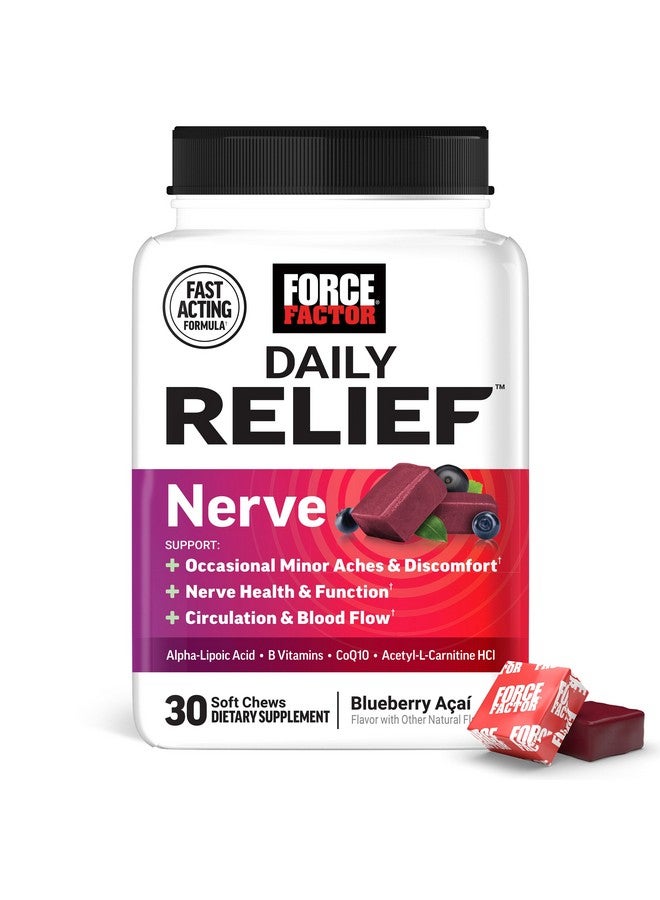 Force Factor مكمل فورس فاكتور اليومي لتخفيف الأعصاب مع حمض ألفا ليبويك، وفيتامينات ب، CoQ10 وأستيل-L-كارنيتين HCl لعدم الراحة العصبية في اليدين، القدمين، الأصابع وأصابع القدم، نكهة التوت الأزرق والأساي، 30 قطعة لينة - Image 1