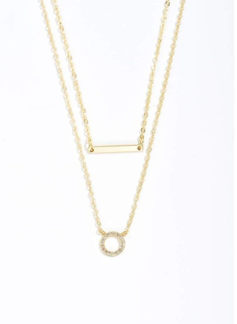 YUCCA Double Layer Rhinestone Geometric Pendant Necklace, Stainless Steel - Image 4