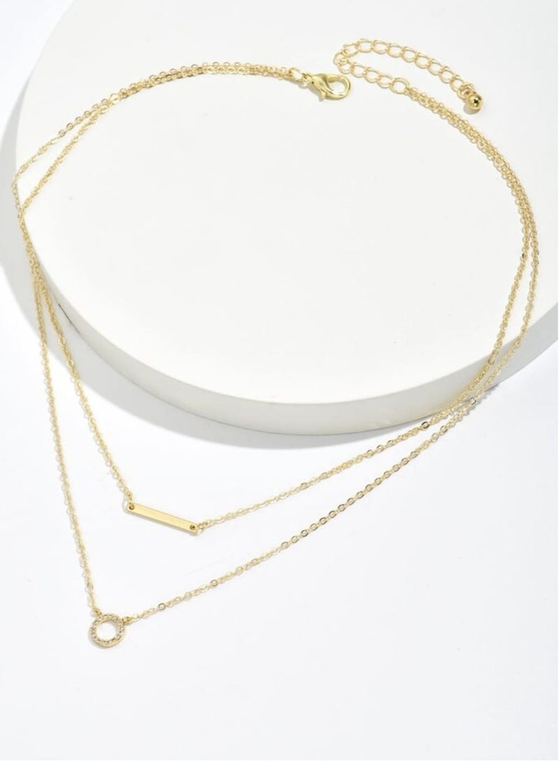 YUCCA Double Layer Rhinestone Geometric Pendant Necklace, Stainless Steel - Image 5