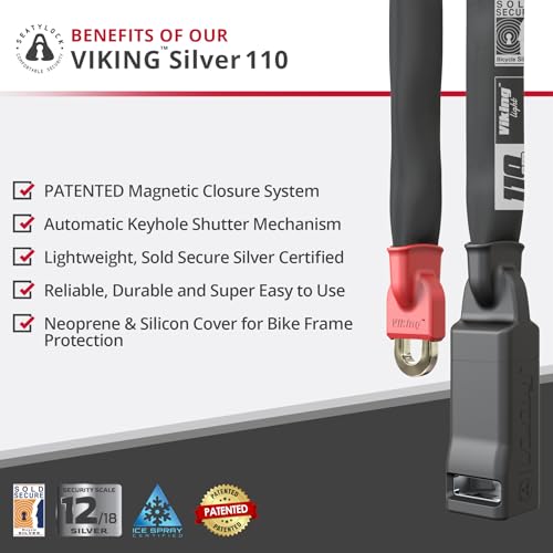 Seatylock Viking Bike Chain Lock with Key - Magnetic Patented Sold Secure Silver Rated - Heavy Duty Anti Theft - Smart Ultra Security Bicycle Lock (43.3 Inch) - Image 2