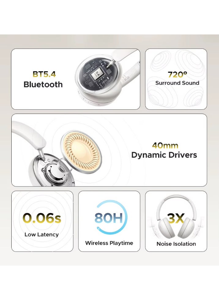 Ugreen Studio Max2 Wireless Bluetooth Headphones, 80H Playtime, HiFi Stereo Over Ear Headphones with Microphone, Bluetooth 5.4 Light Gray - Image 3