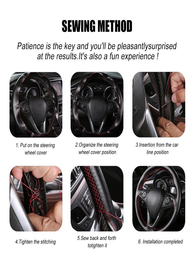 Wevdn Genuine Leather Steering Wheel Cover, Stitch on Wrap, DIY Sewing Steering Wheel Protector, 15 Inch Breathable Non-Slip Steering Wheel Protector, Car Accessories (Black&Red, Full Hole) - Image 5