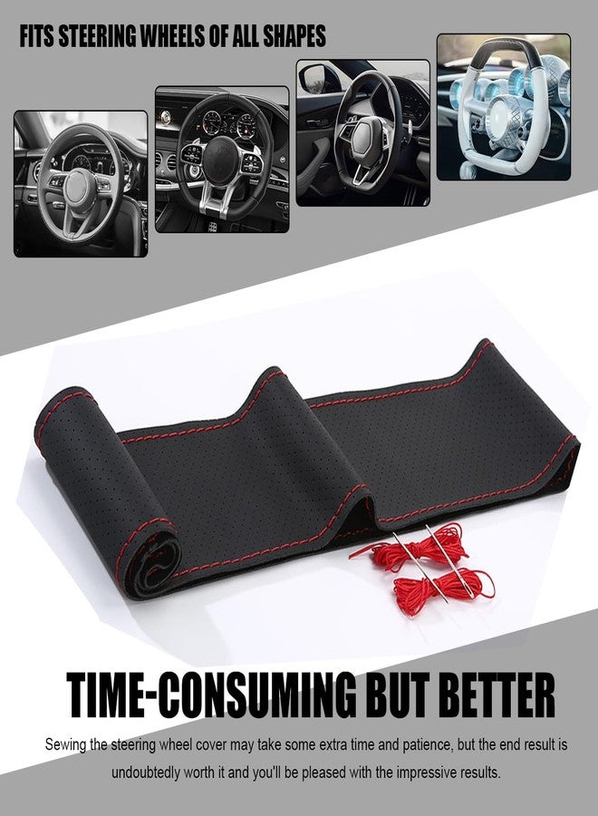 Wevdn Genuine Leather Steering Wheel Cover, Stitch on Wrap, DIY Sewing Steering Wheel Protector, 15 Inch Breathable Non-Slip Steering Wheel Protector, Car Accessories (Black&Red, Full Hole) - Image 4