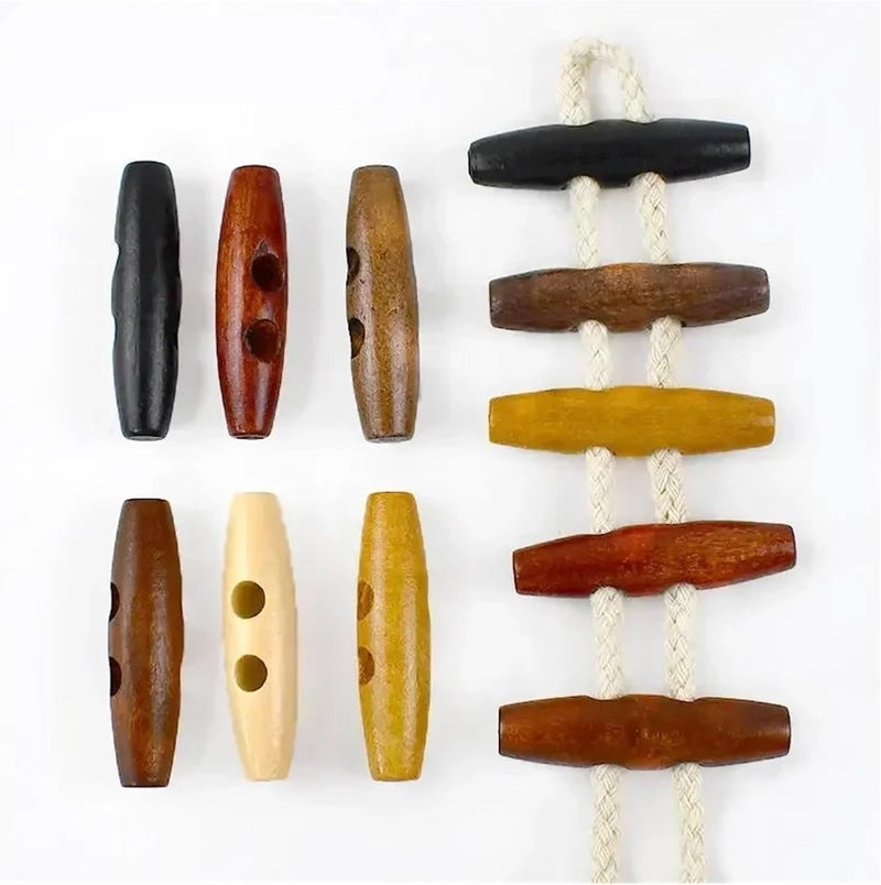 300 Pcs Wooden Toggle Buttons 2 Holes Coat for Clothing DIY Overcoat Horn Buckle Sewing Garment Accessories(MediumCoffee-1,40mm) - Image 2