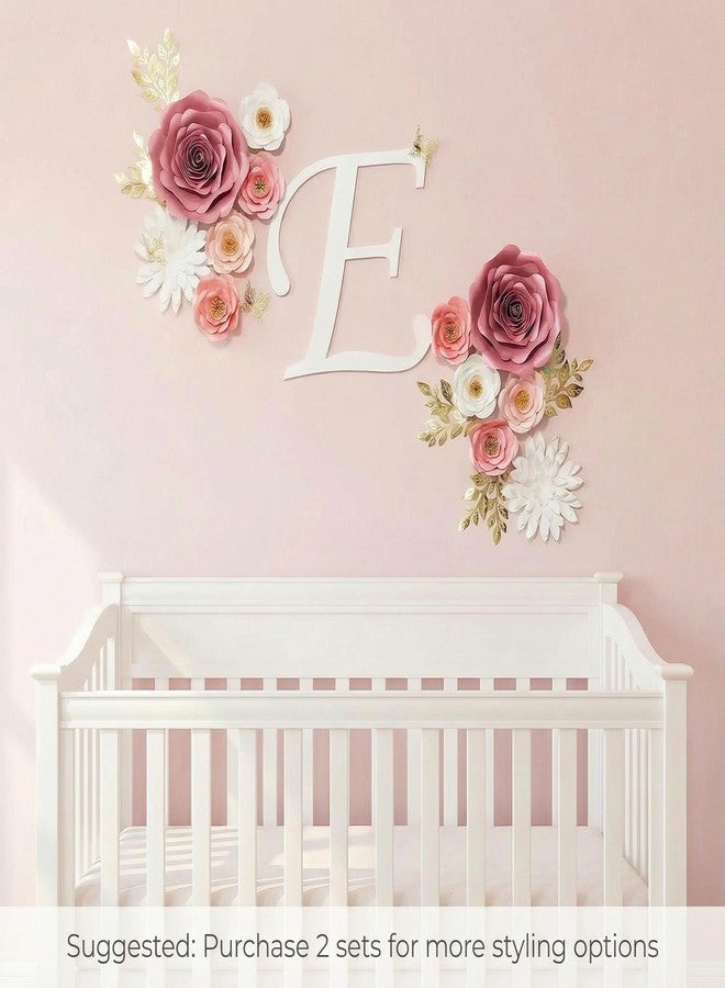 Pardecor Large Paper Flowers Wall Decor for Baby Girl Nursery (Pre-Assembled) - 300gsm Pearlized Cardstock 3D Roses with Gold Butterflies - Renter-Friendly Nano Tape & Reusable Backdrop (Pink, Set of 6) - Image 2