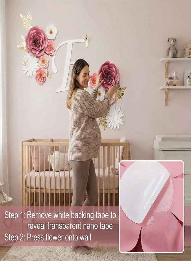 Pardecor Large Paper Flowers Wall Decor for Baby Girl Nursery (Pre-Assembled) - 300gsm Pearlized Cardstock 3D Roses with Gold Butterflies - Renter-Friendly Nano Tape & Reusable Backdrop (Pink, Set of 6) - Image 3