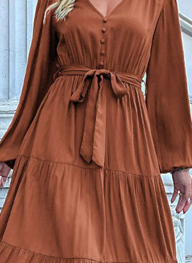 يونيكي Brown Solid Dress